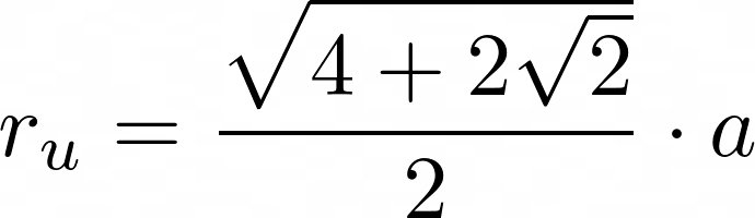 umkreis achteck LaTeX: r_u =frac{sqrt{4+2sqrt{2}}}{2}cdot a