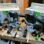 Festool Oberfraese OF 1010 (links) und  OF 1010 R (Rechts) mir lieferumfang vor Systainer